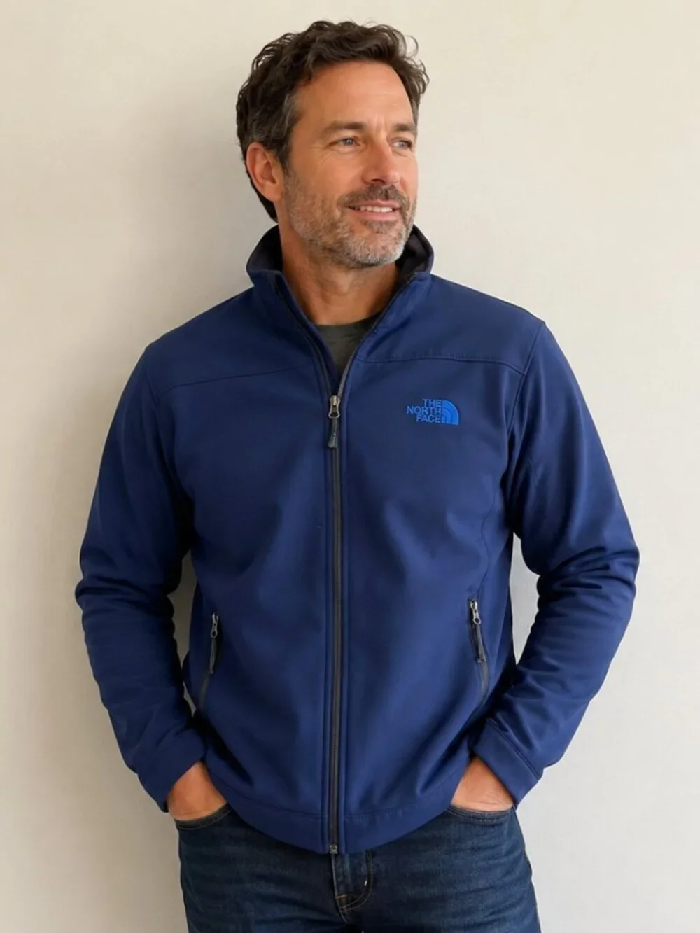 The North Face Zip-Up Soft Shell Chest Logo Jacket Coat  Shady Navy Blue, Small